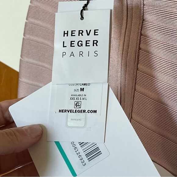 Herve Ledger Bandage Dress Slimming Nude Pink Sleeveless Round-Neck NWT M - Picture 14 of 16